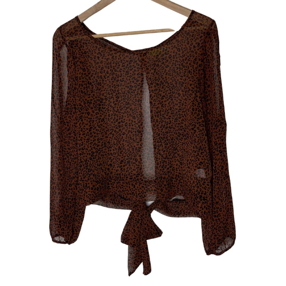 SIS SIS | Sheer Open Back and Split Arm Leopard Blouse | Size L